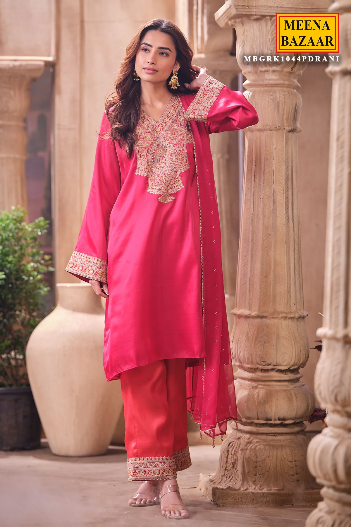 Rani Readymade Silk Shirt Set with Chiffon Dupatta - Image 9