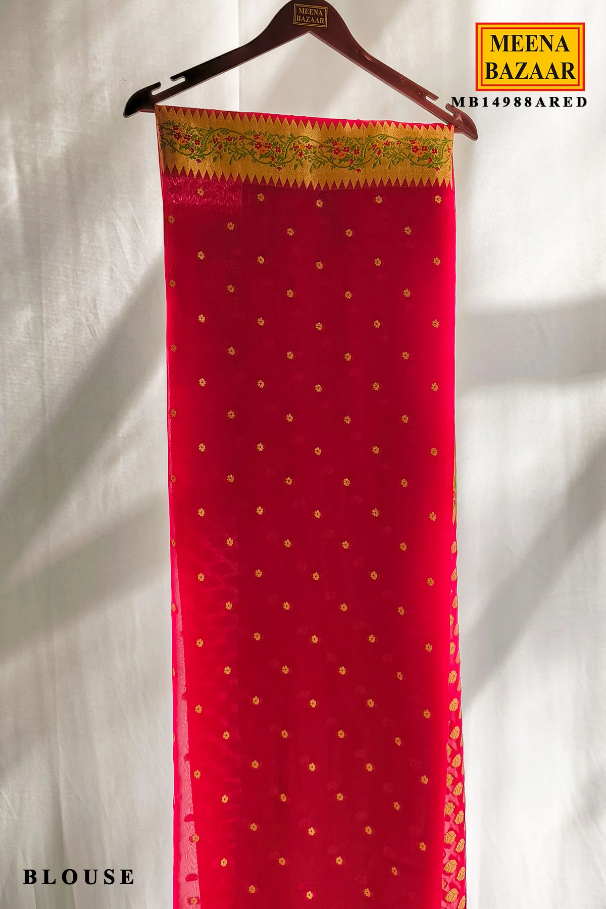 Elegant Red Khaddi Saree with Floral Border - Image 3