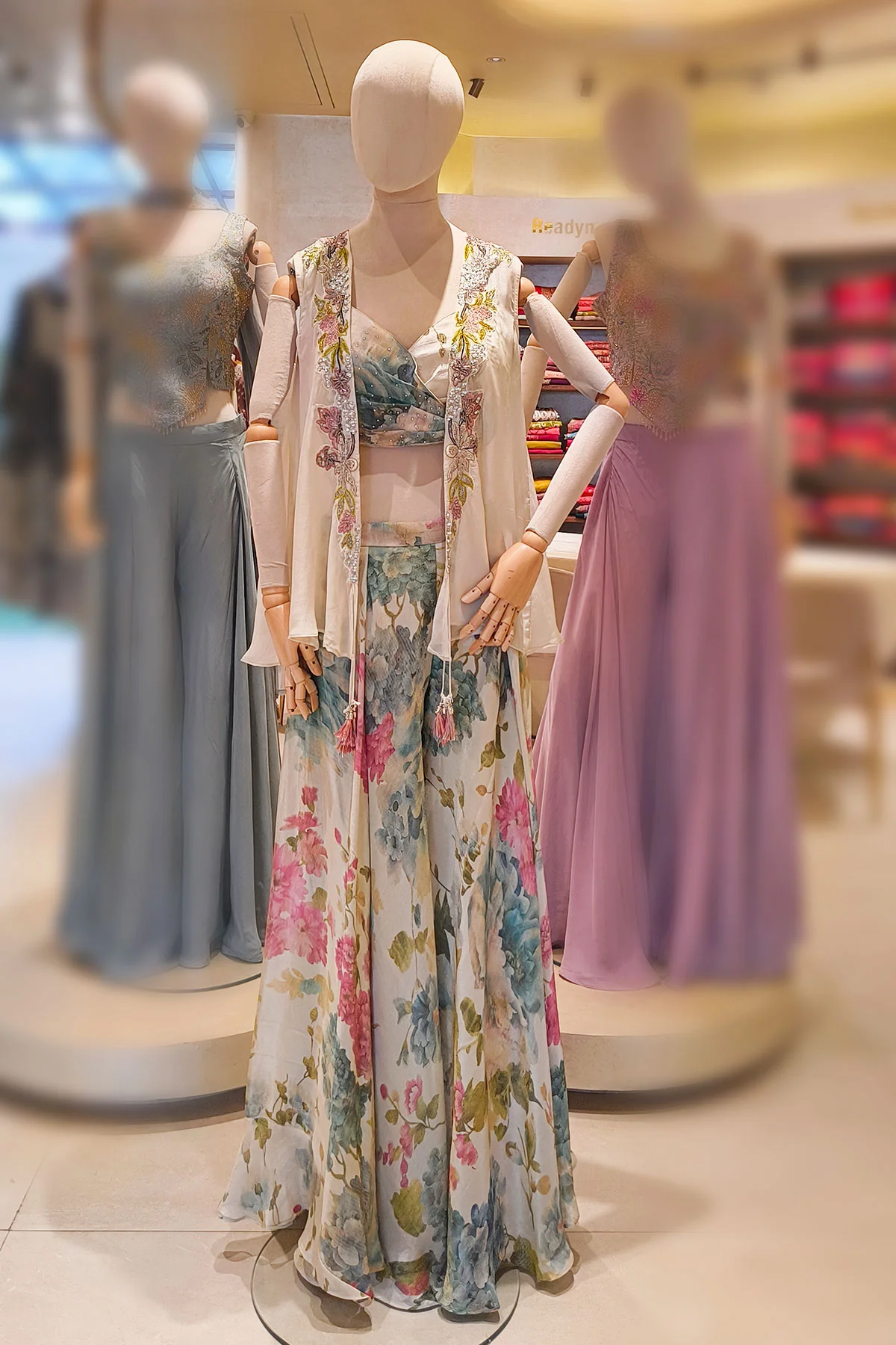 Elegant Tussar Floral Printed Indowestern Set - Image 2