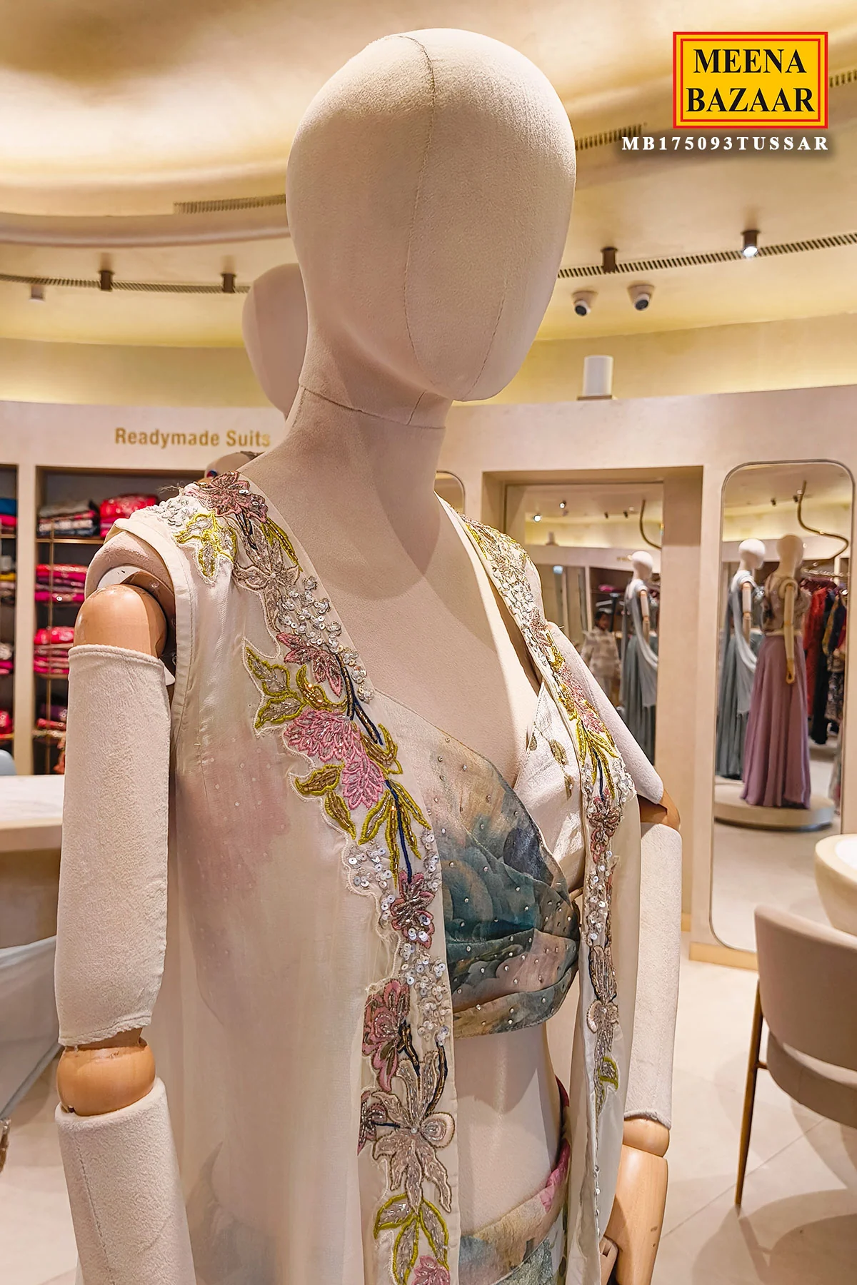 Elegant Tussar Floral Printed Indowestern Set - Image 4