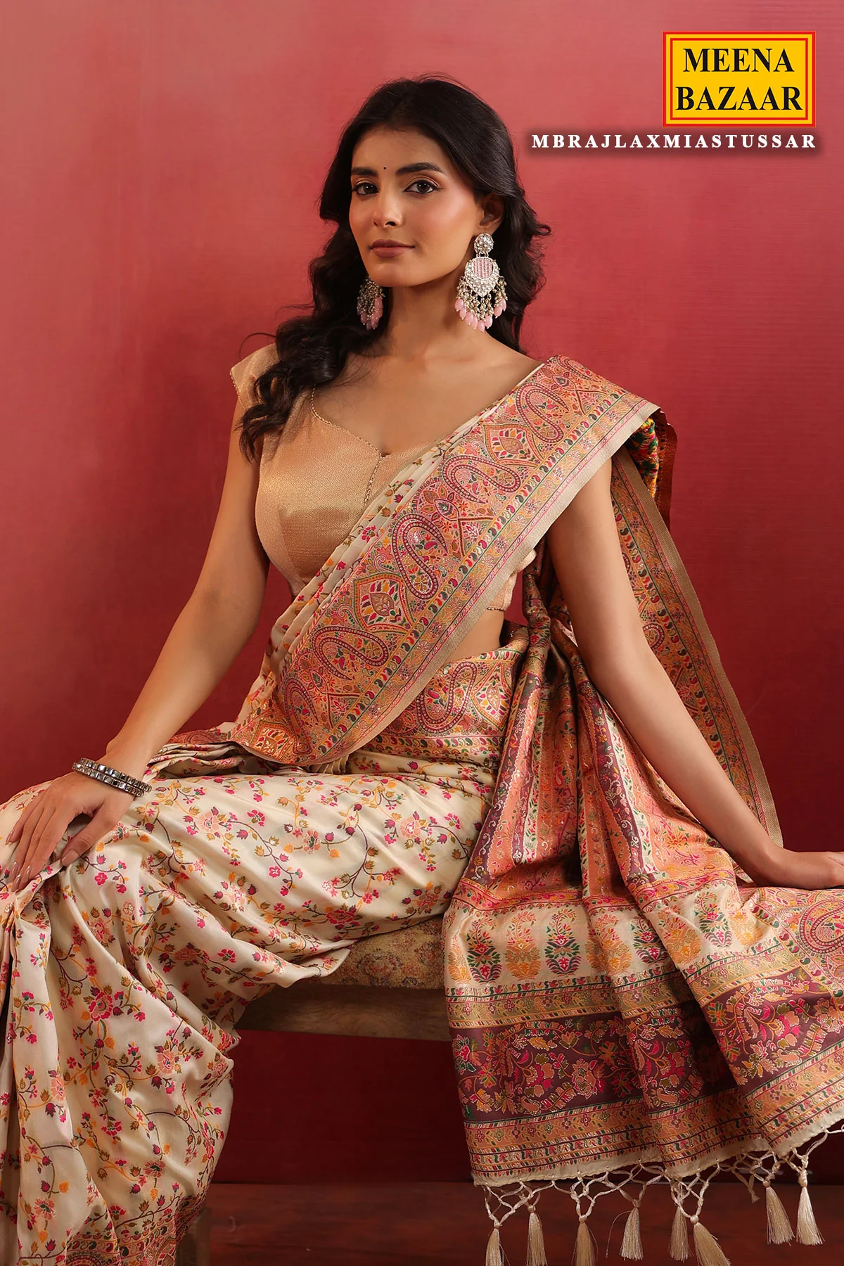 Floral Printed Tussar Silk Saree Lightweight & Festive - Image 5