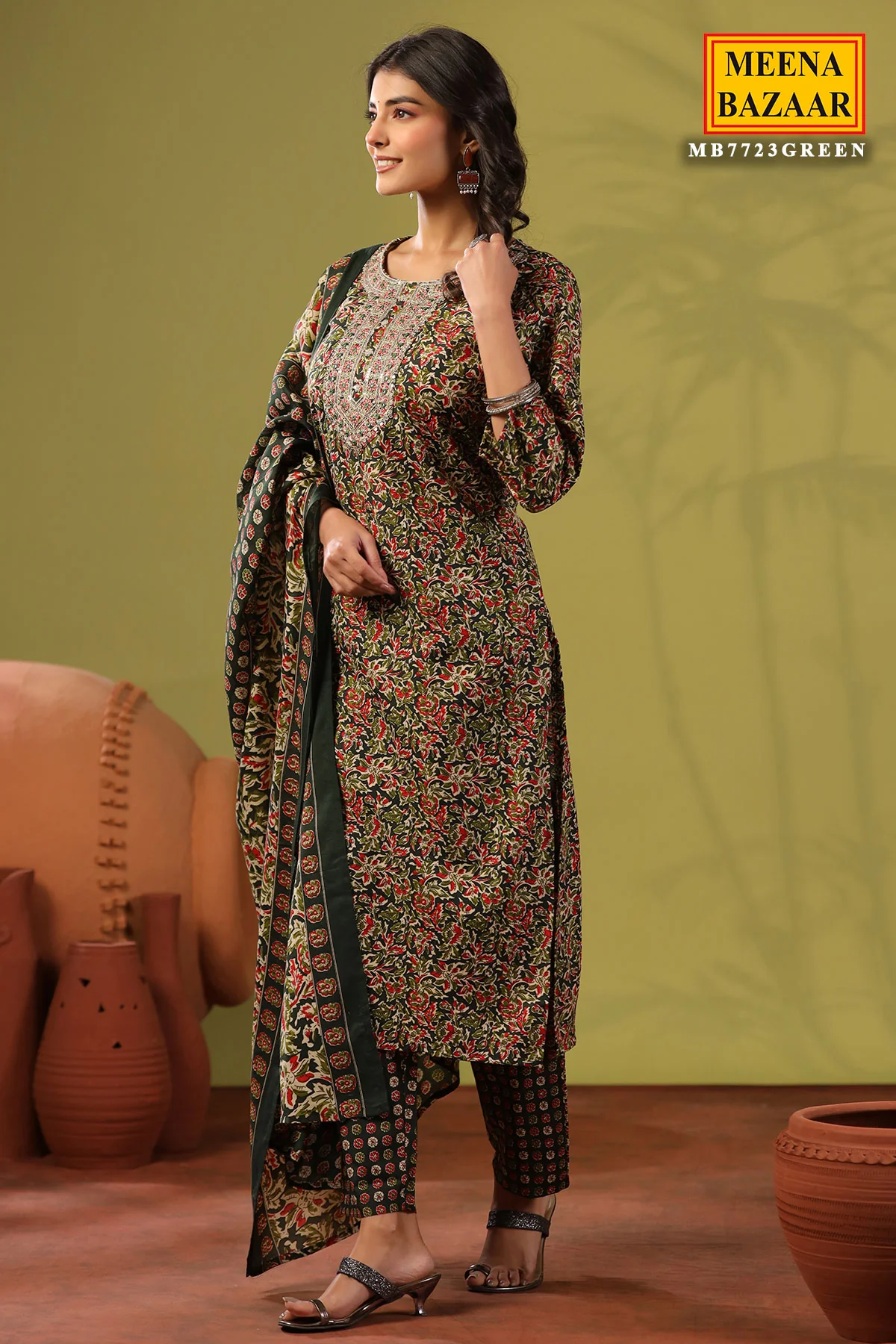 Emerald Green Cotton Ready Made Suit - Image 4