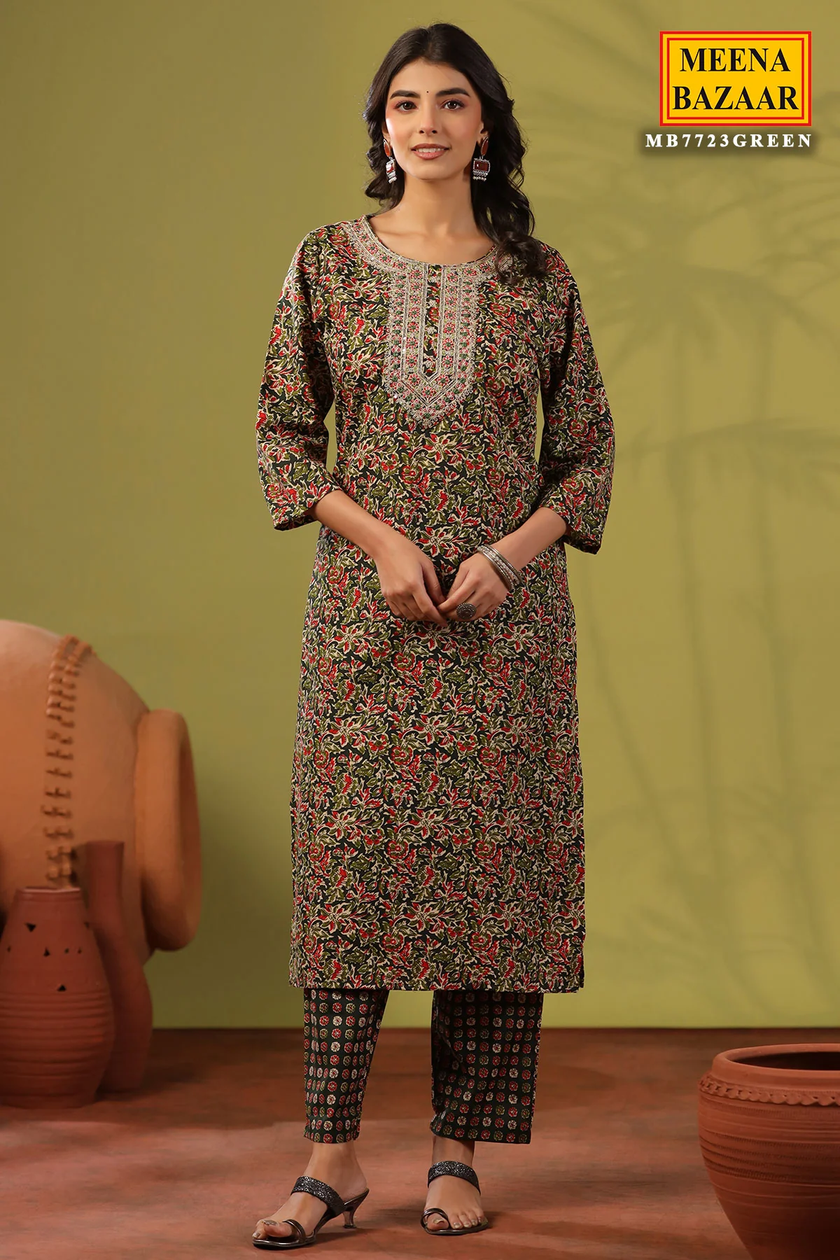 Emerald Green Cotton Ready Made Suit - Image 5