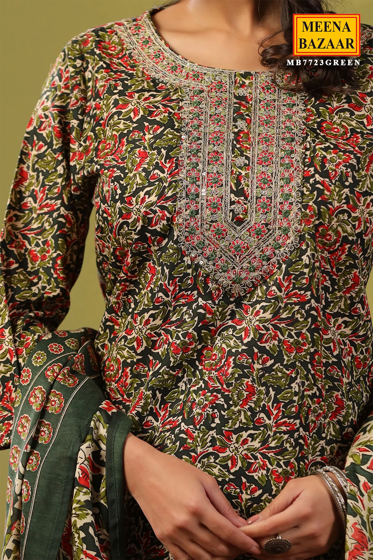 Emerald Green Cotton Ready Made Suit - Image 6