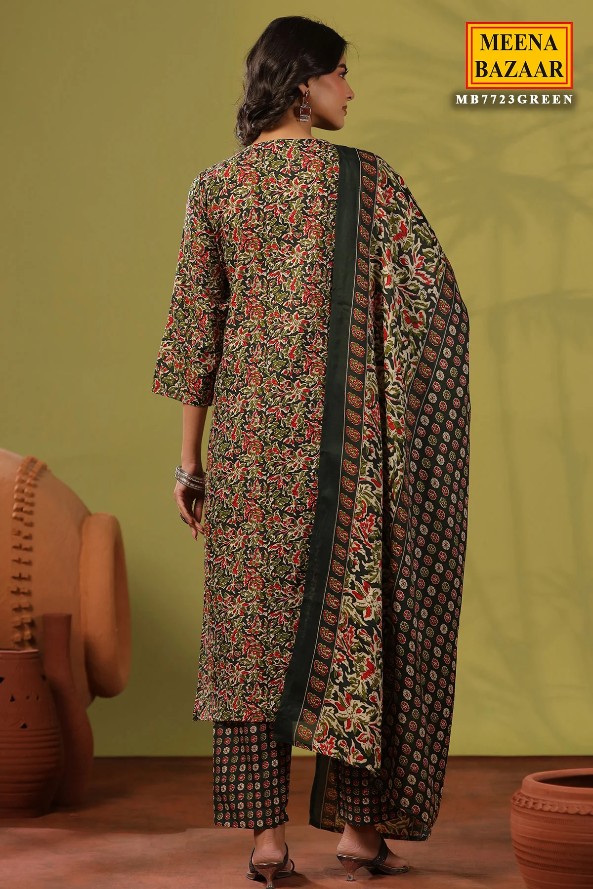 Emerald Green Cotton Ready Made Suit - Image 7