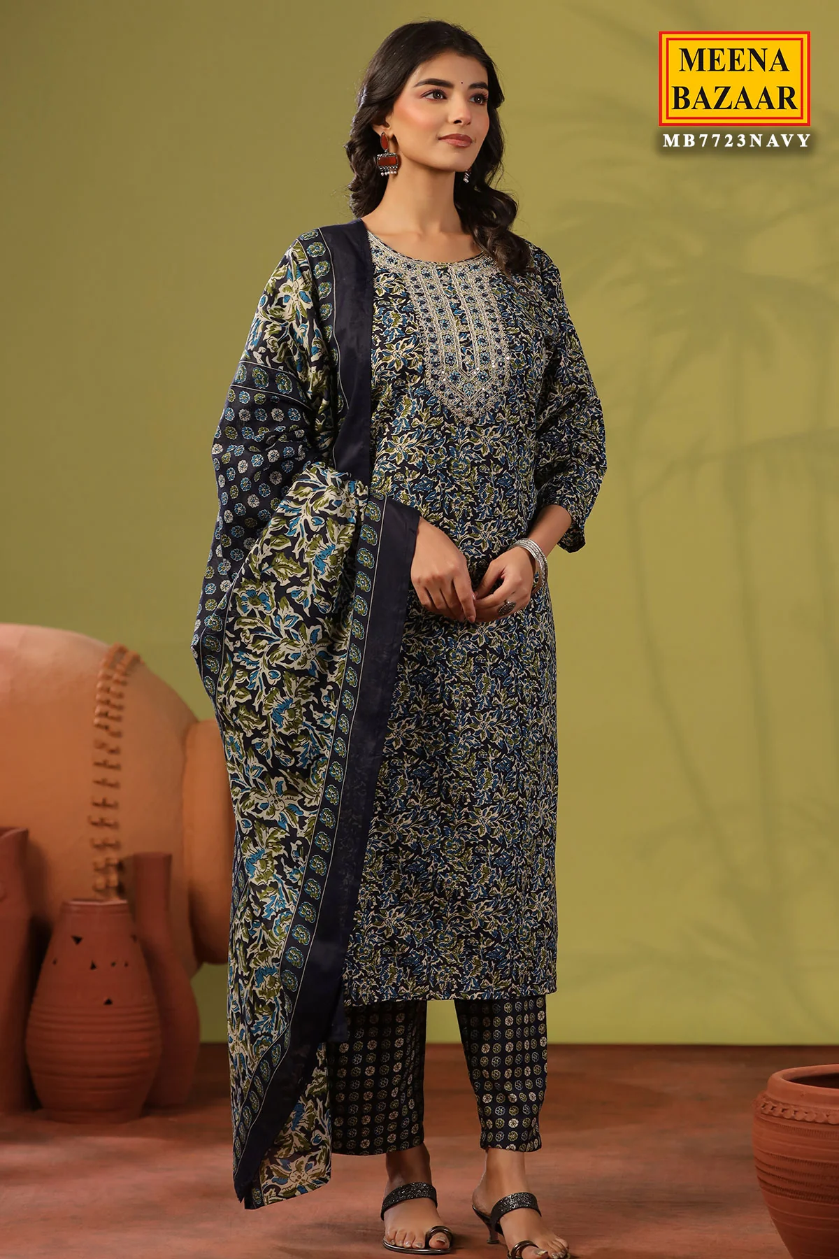 Emerald Navy Cotton Ready Made Suit - Image 3