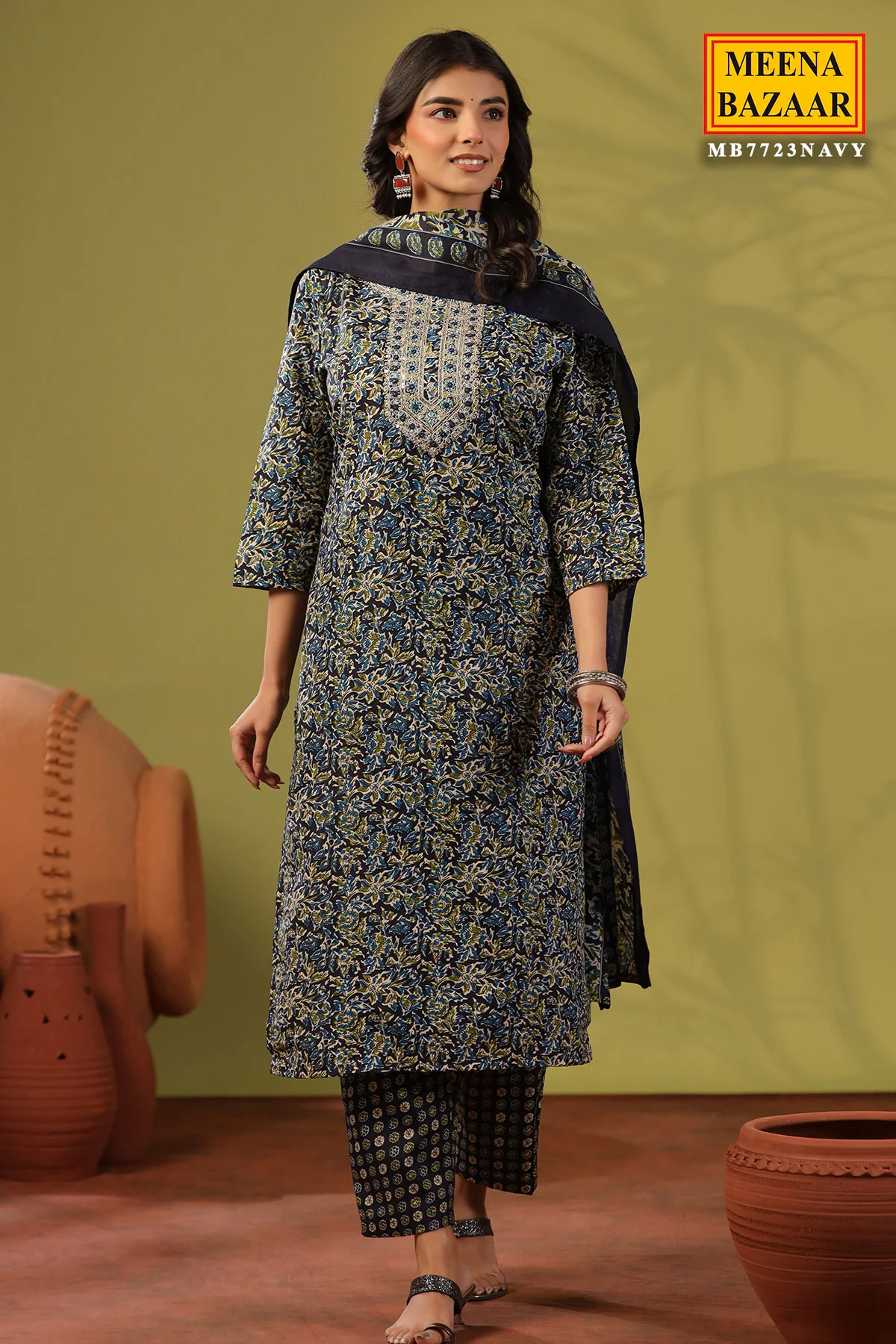 Emerald Navy Cotton Ready Made Suit - Image 4