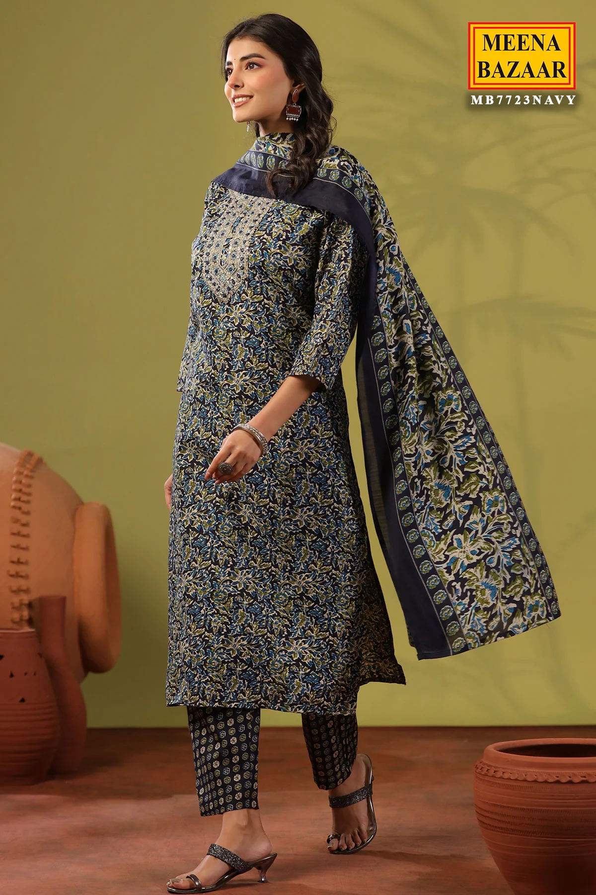 Emerald Navy Cotton Ready Made Suit - Image 5