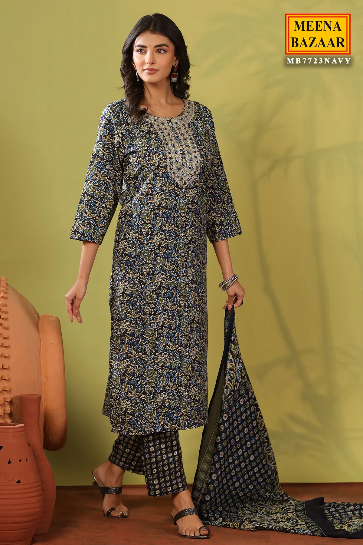Emerald Navy Cotton Ready Made Suit - Image 6
