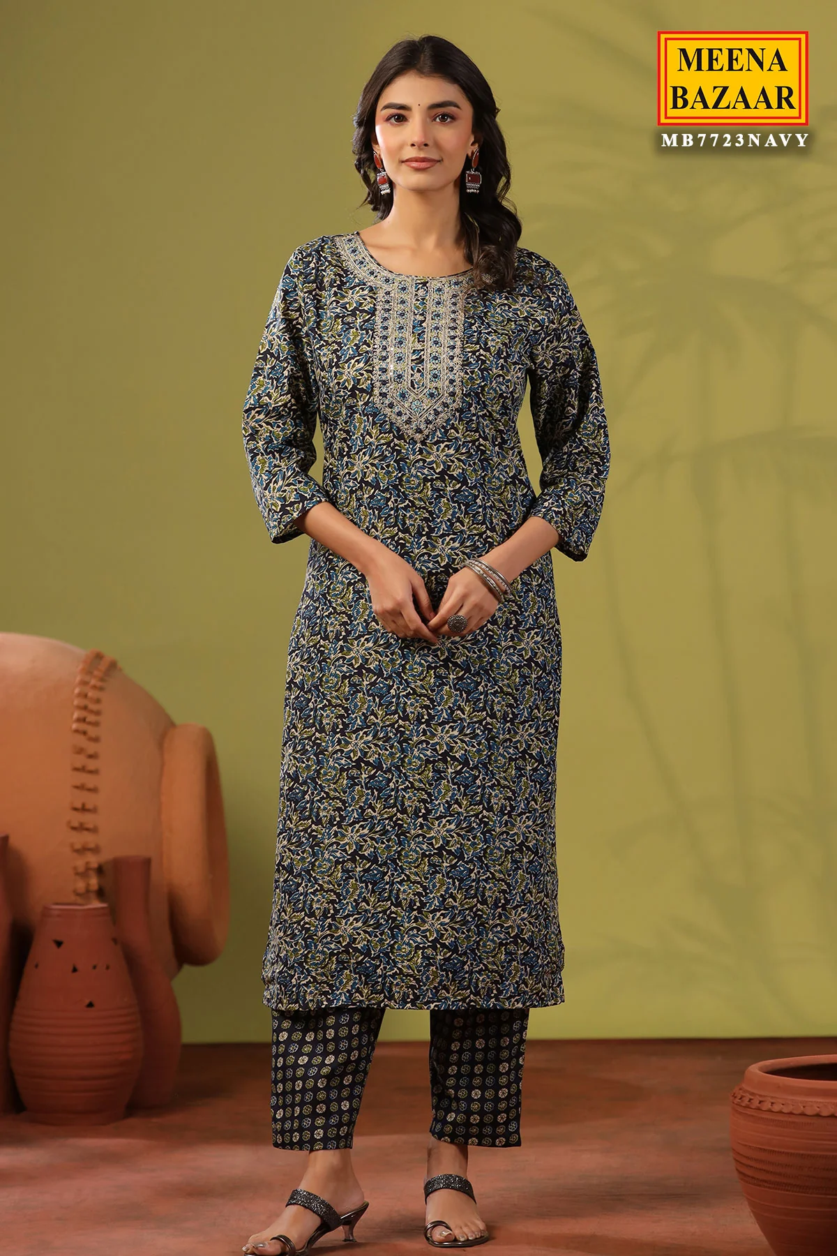 Emerald Navy Cotton Ready Made Suit - Image 7