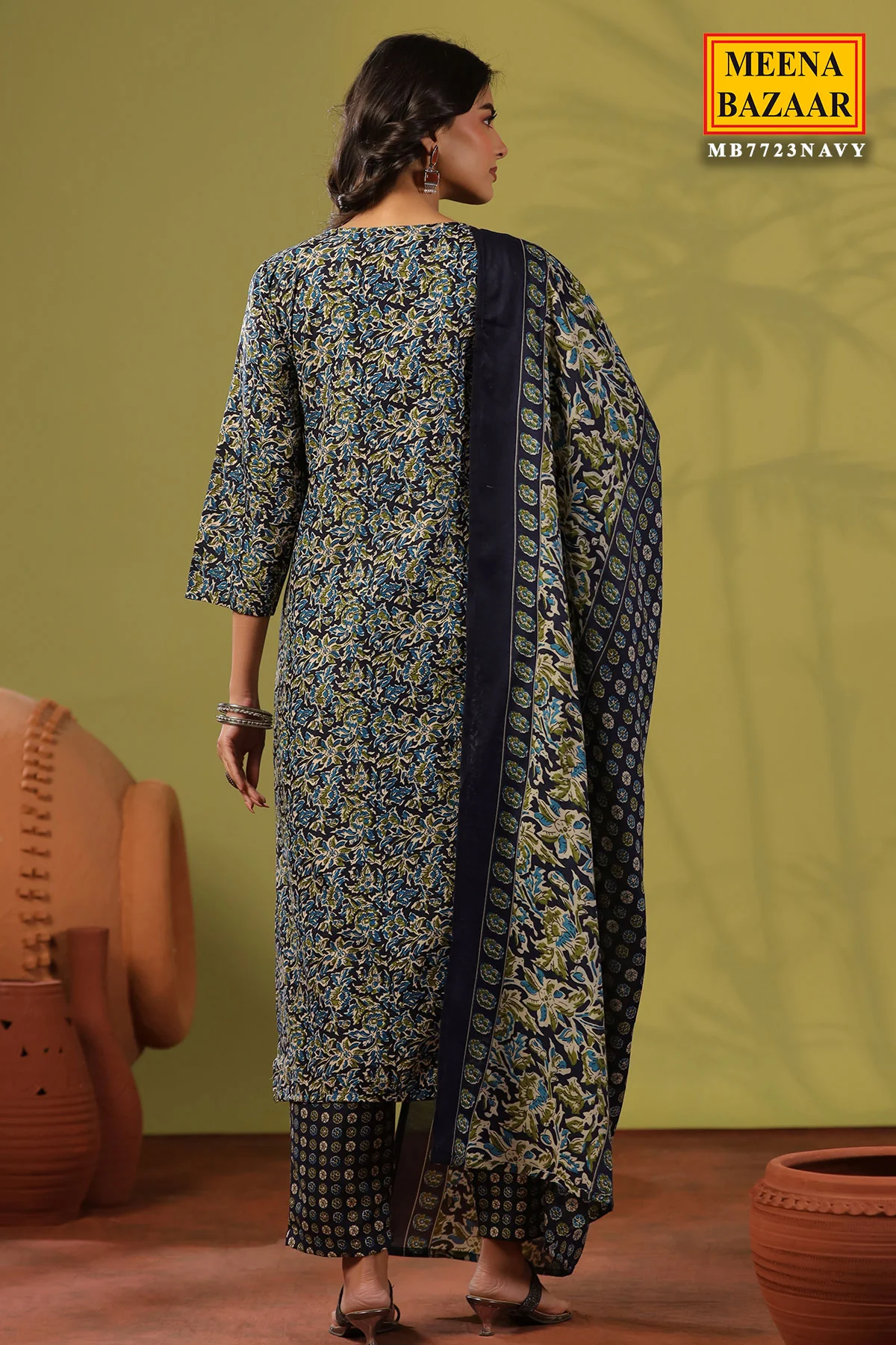 Emerald Navy Cotton Ready Made Suit - Image 8