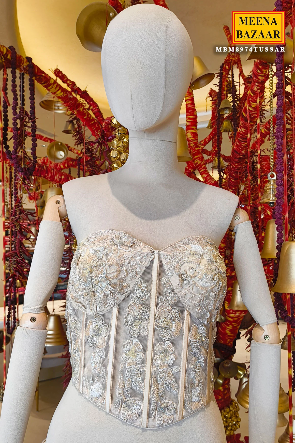 Ethereal Tussar Lehenga Set With Corset Blouse - Image 3