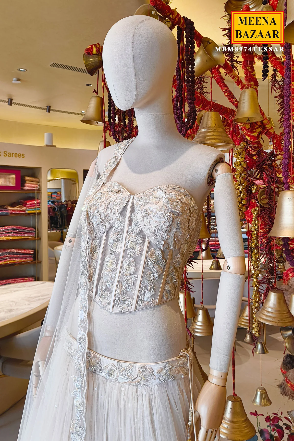 Ethereal Tussar Lehenga Set With Corset Blouse - Image 4