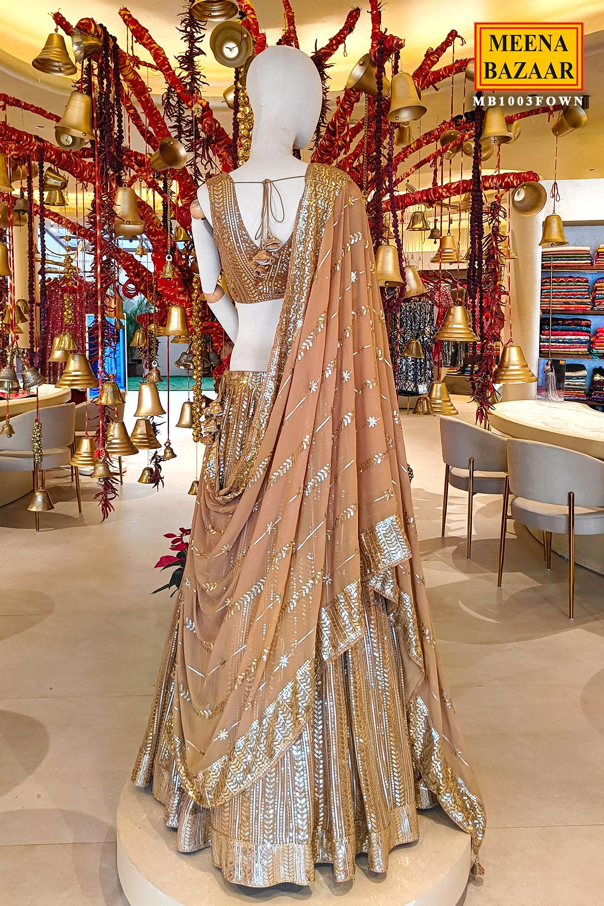 Fawn Georgette Sequins Embroidered Lehenga - Image 7