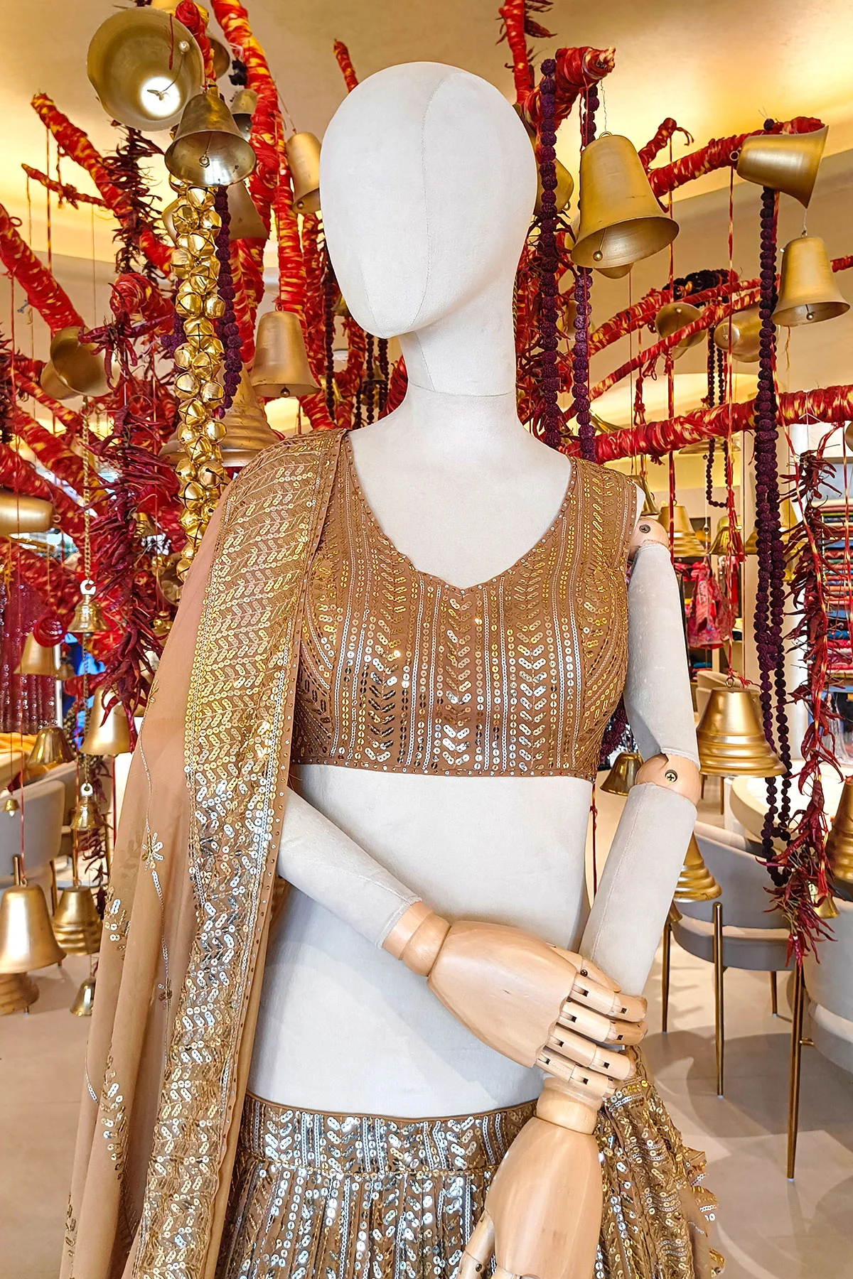 Fawn Georgette Sequins Embroidered Lehenga - Image 7