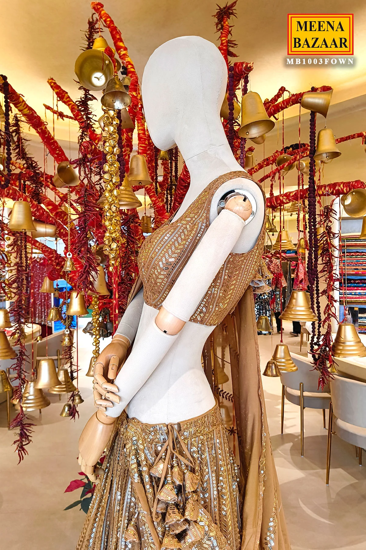 Fawn Georgette Sequins Embroidered Lehenga - Image 9