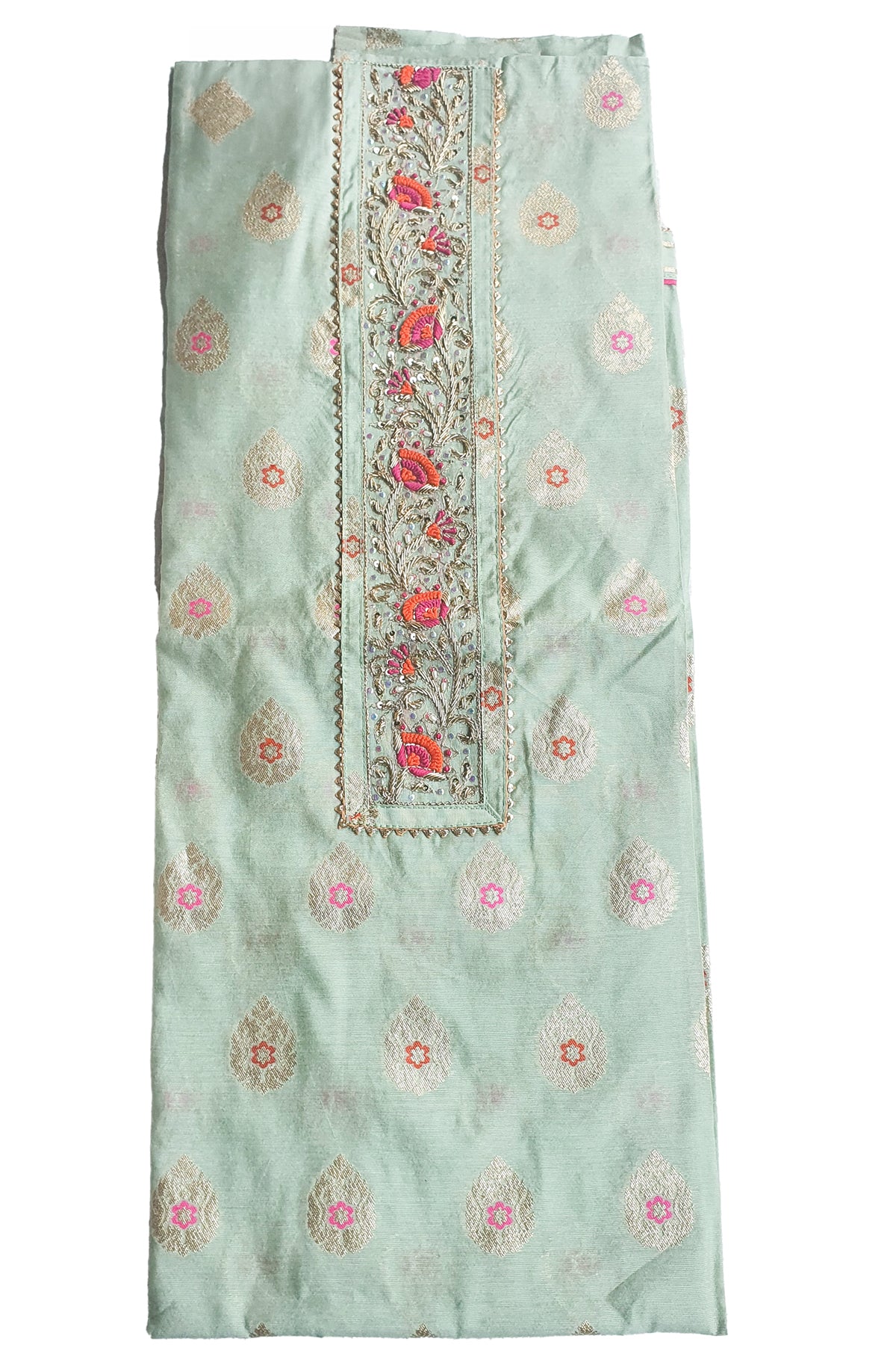 Firozi Chanderi Embroidered Suit Set - Image 4