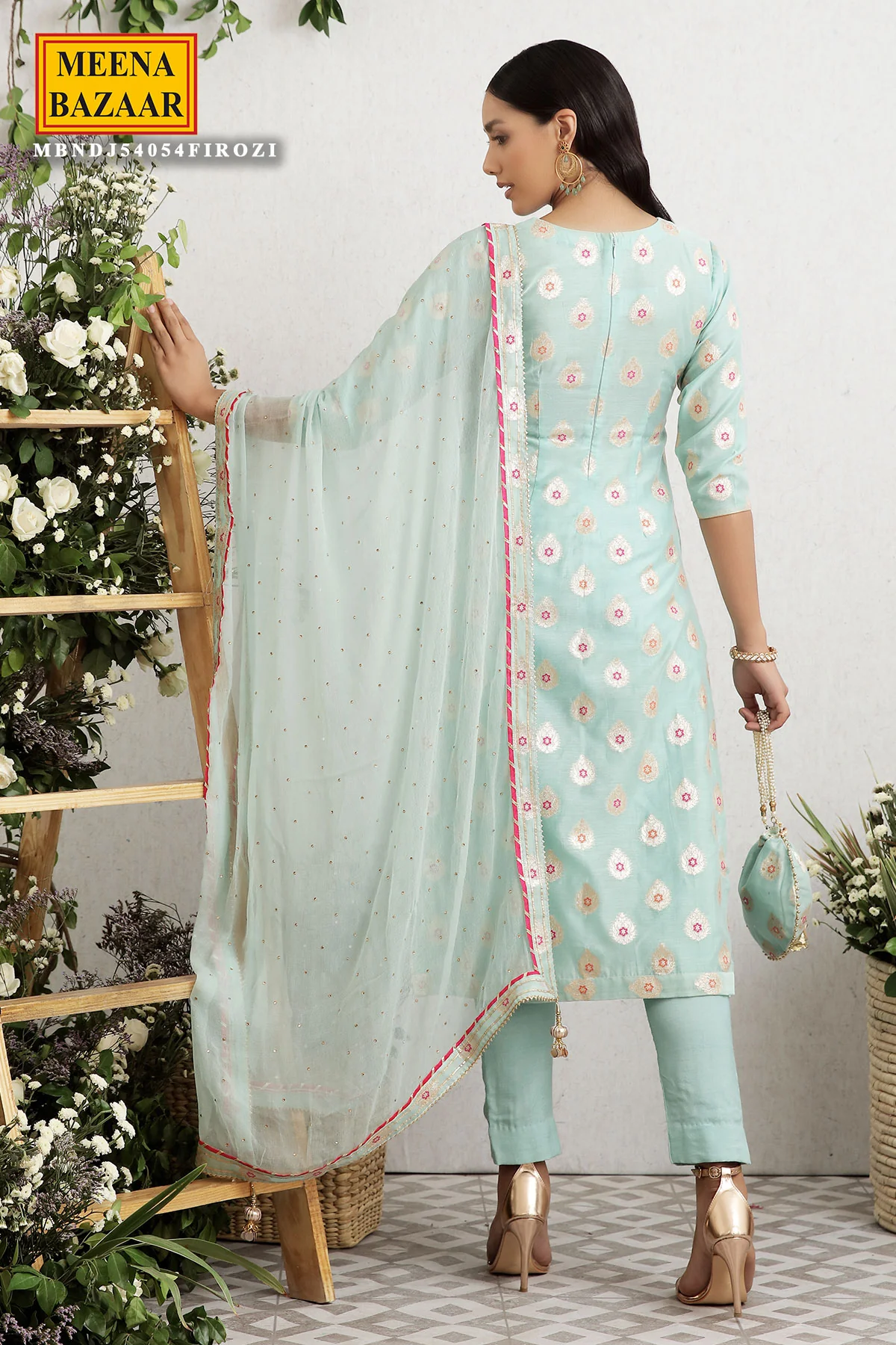 Firozi Chanderi Embroidered Suit Set - Image 5