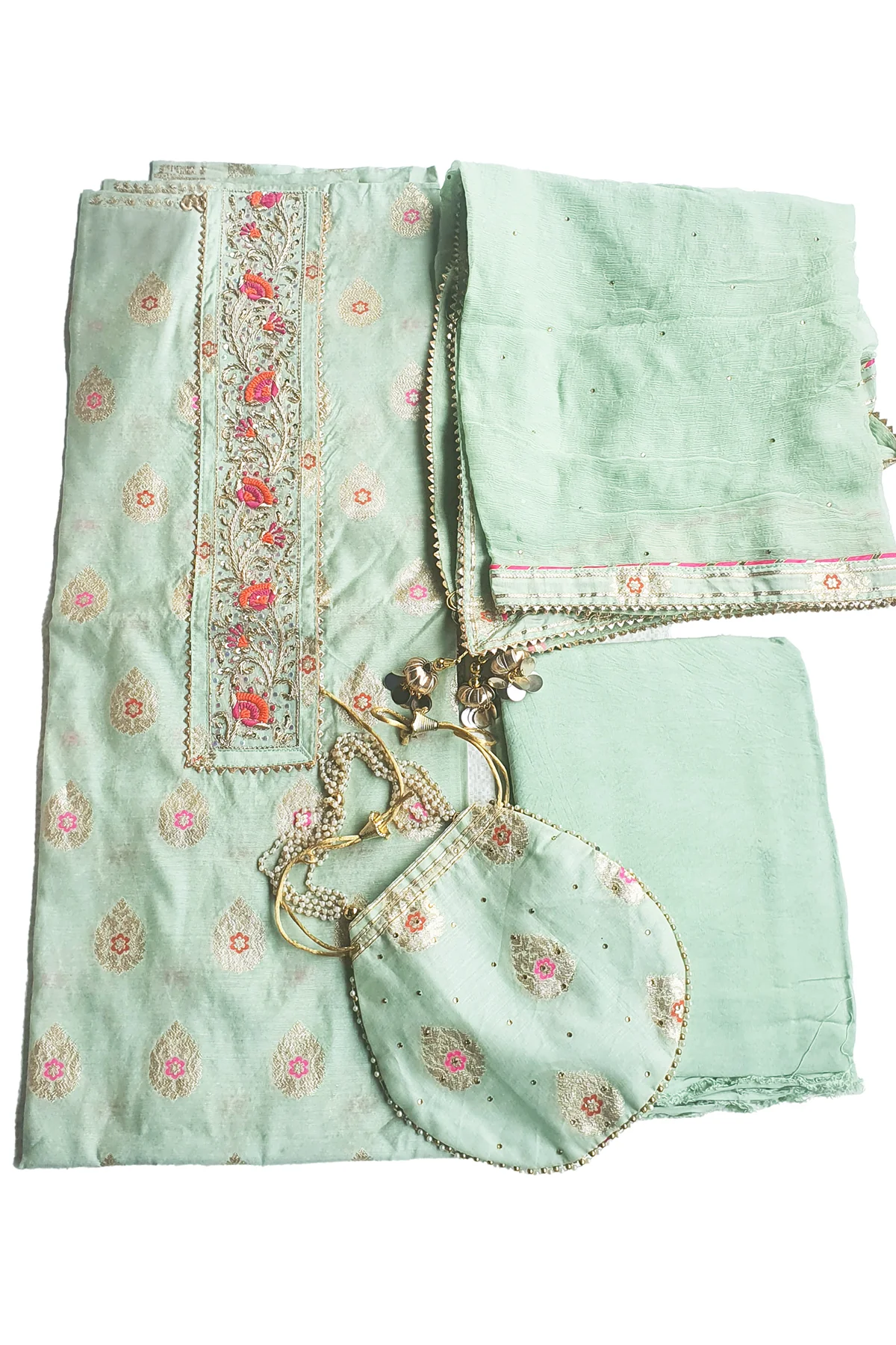 Firozi Chanderi Embroidered Suit Set - Image 6
