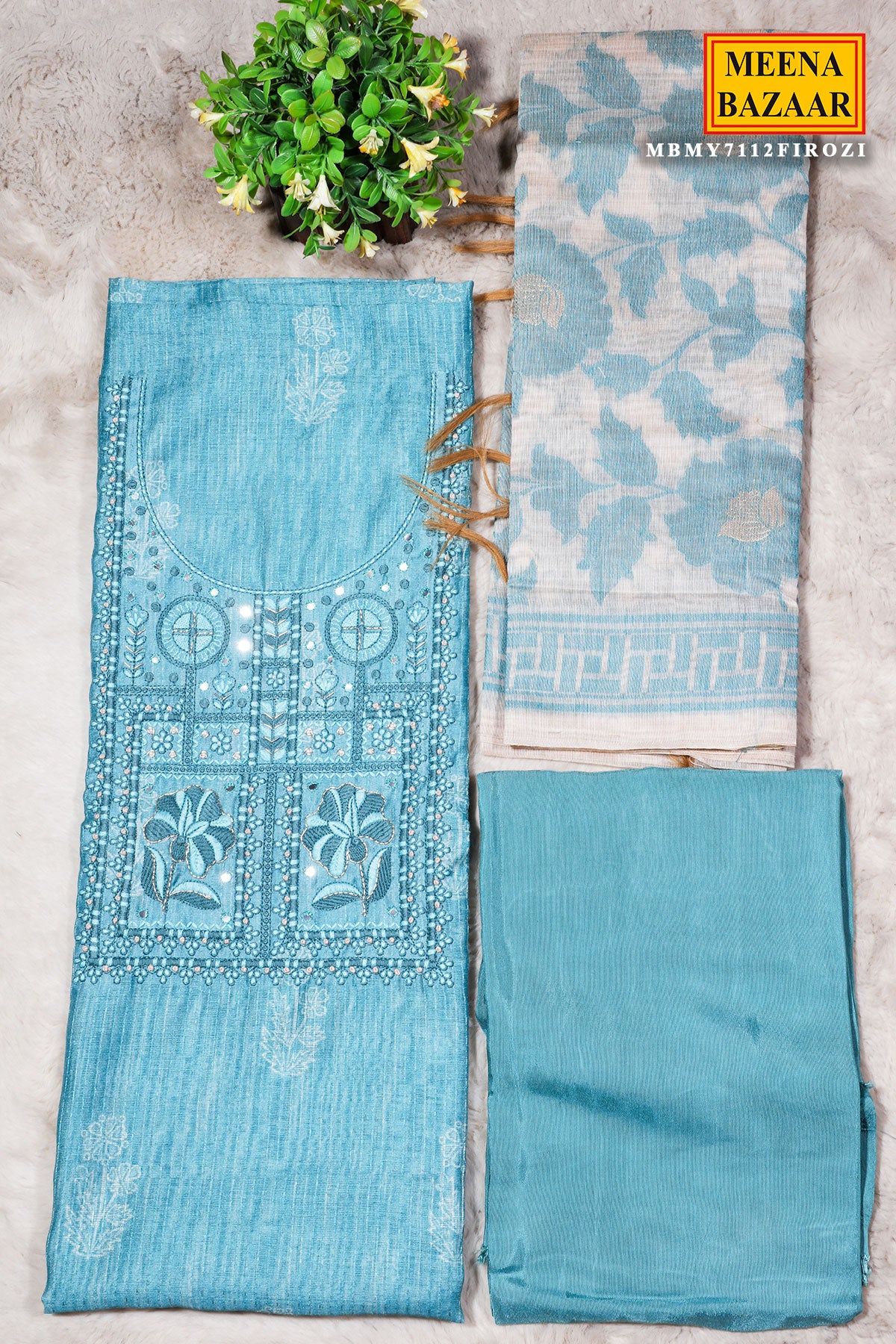 Firozi Embroidered Unstitched Suit – Elegant Ethnic Wear - Image 2
