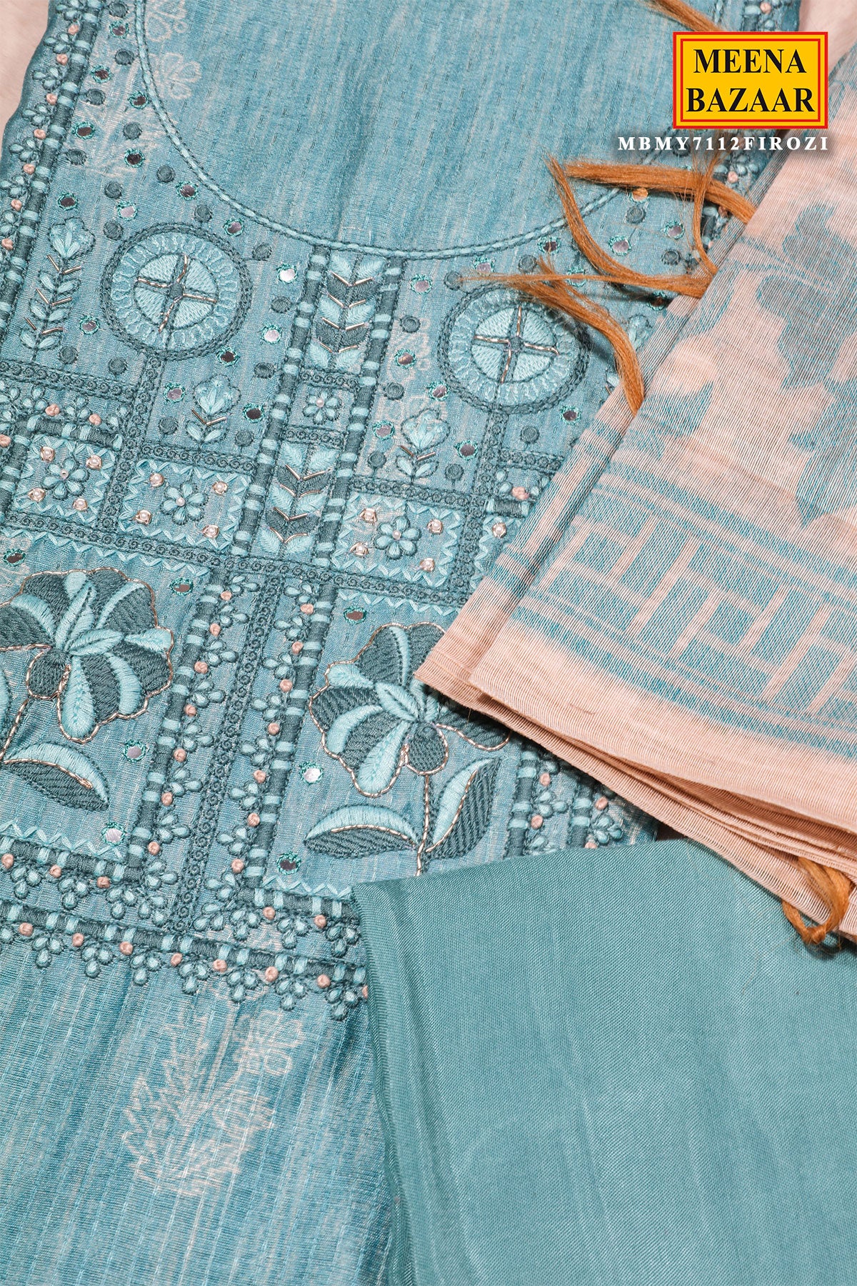 Firozi Embroidered Unstitched Suit – Elegant Ethnic Wear - Image 3