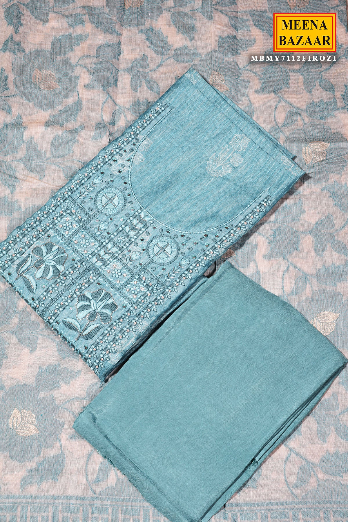 Firozi Embroidered Unstitched Suit – Elegant Ethnic Wear - Image 4