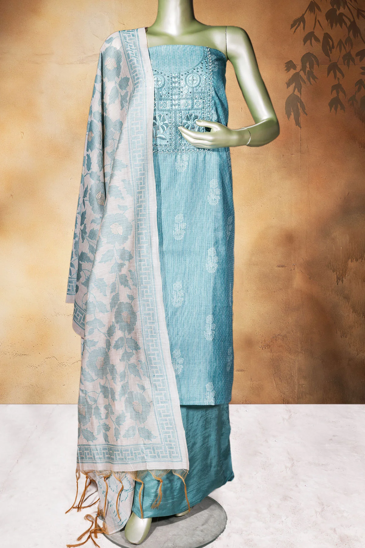 Firozi Embroidered Unstitched Suit – Elegant Ethnic Wear - Image 5