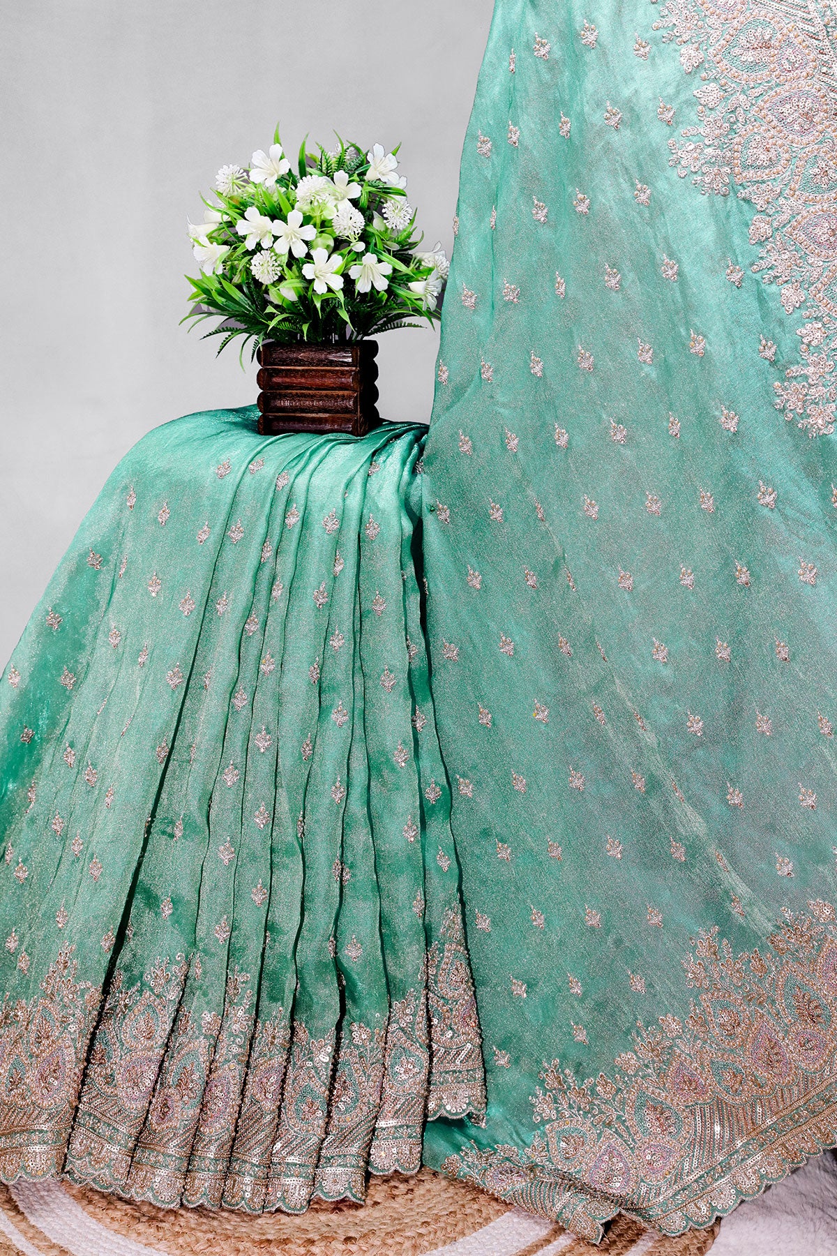 Firozi Shimmer Saree Elegant Party & Festive Wear - Image 10
