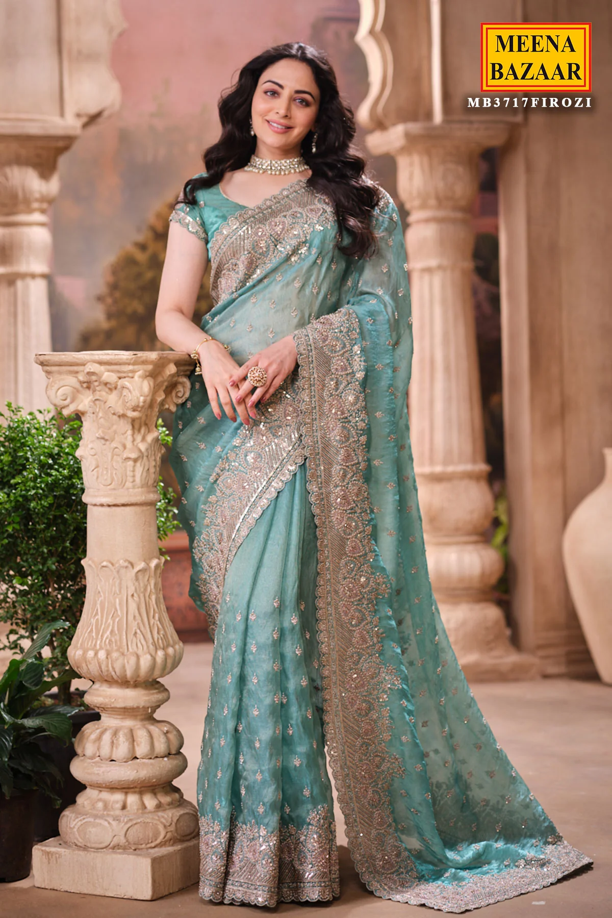 Firozi Shimmer Saree Elegant Party & Festive Wear - Image 2