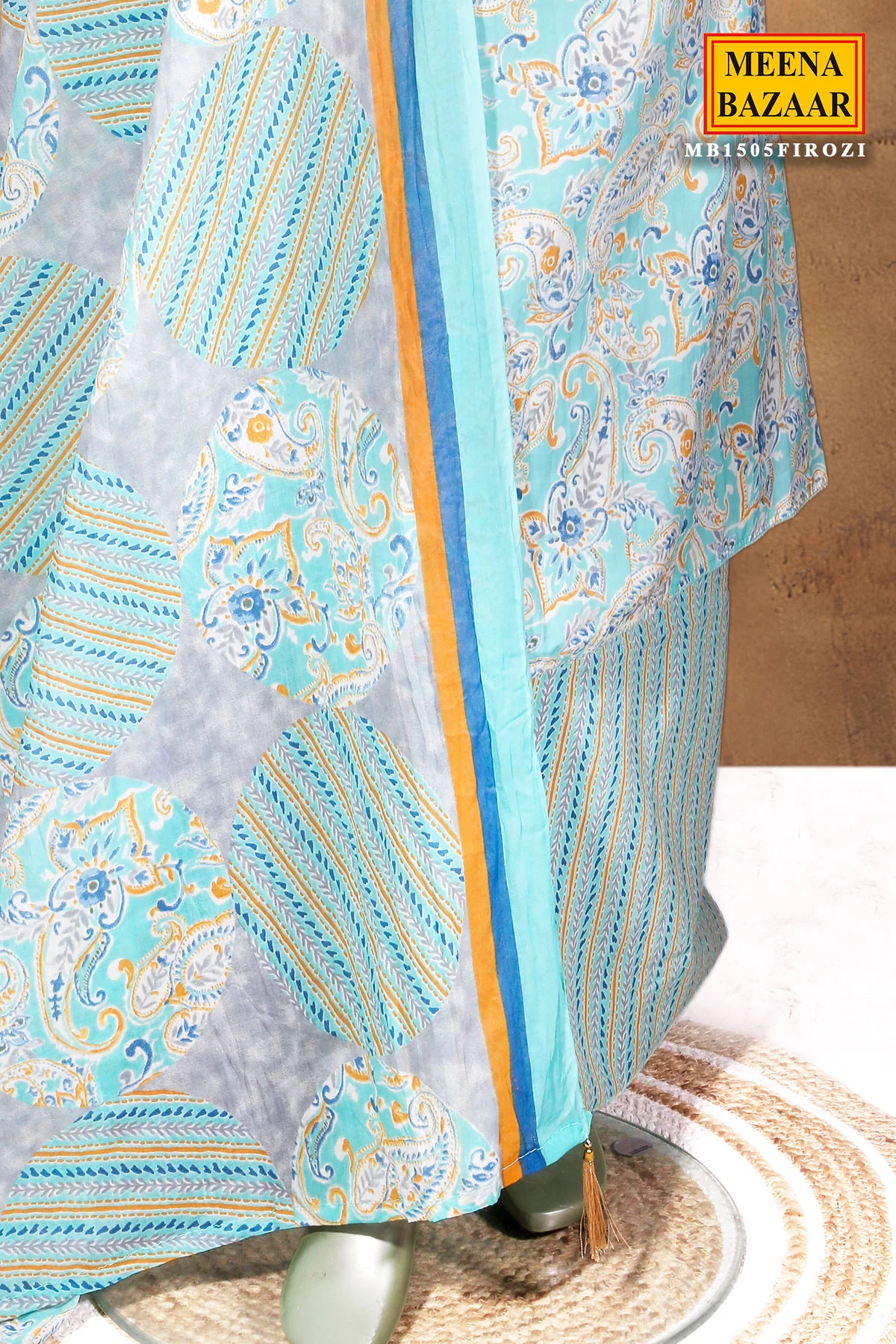 Firozi Cotton Unstitched Suit with Elegant Embroidery - Image 6