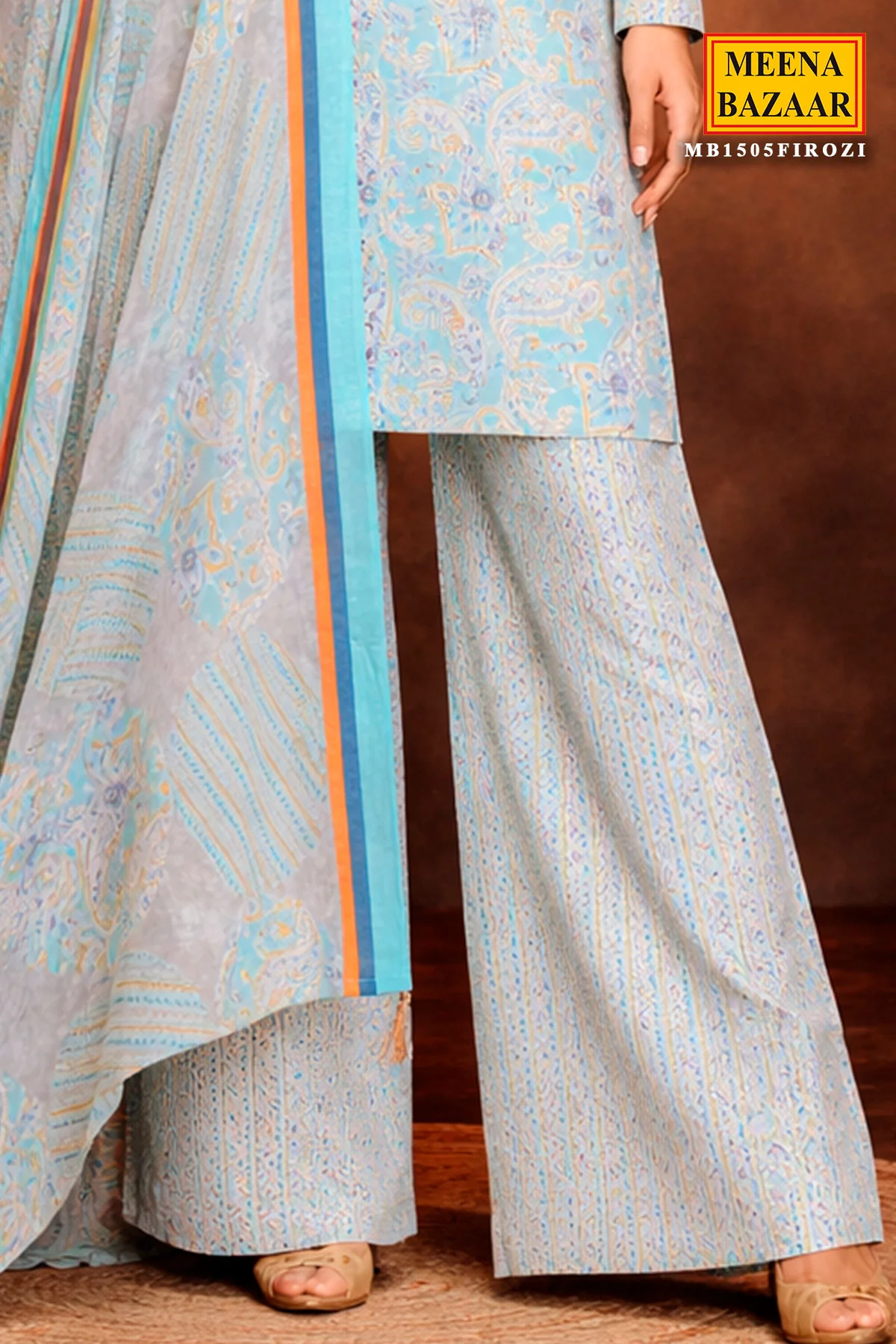 Firozi Cotton Unstitched Suit with Elegant Embroidery - Image 8
