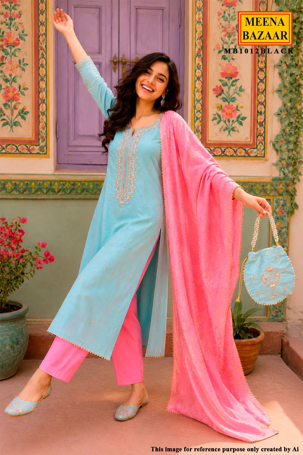 Firozi Embroidered Kurta Set with Dupatta - Image 3