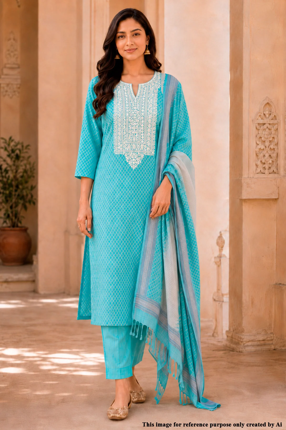 Firozi Embroidered Suit Set with Dupatta