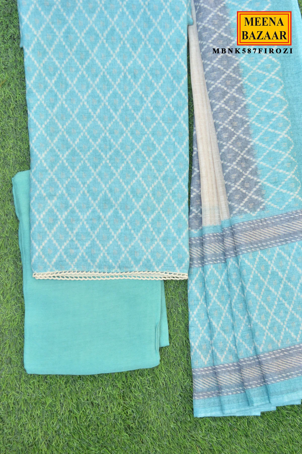Firozi Embroidered Suit Set with Dupatta - Image 5