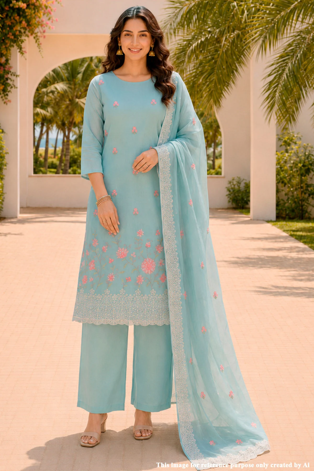Firozi Floral Embroidered Suit Set - Image 5