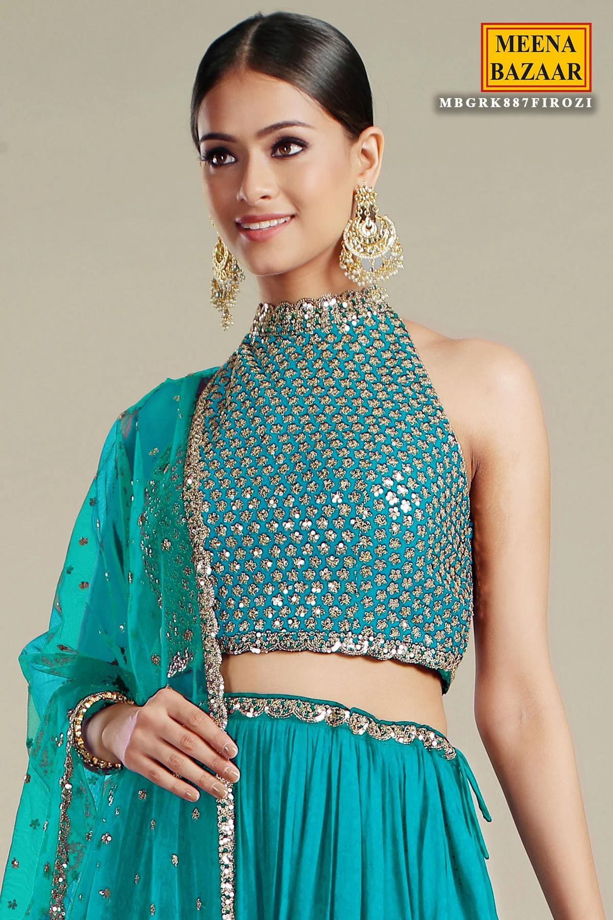 Firozi Georgette Lehenga - Image 3