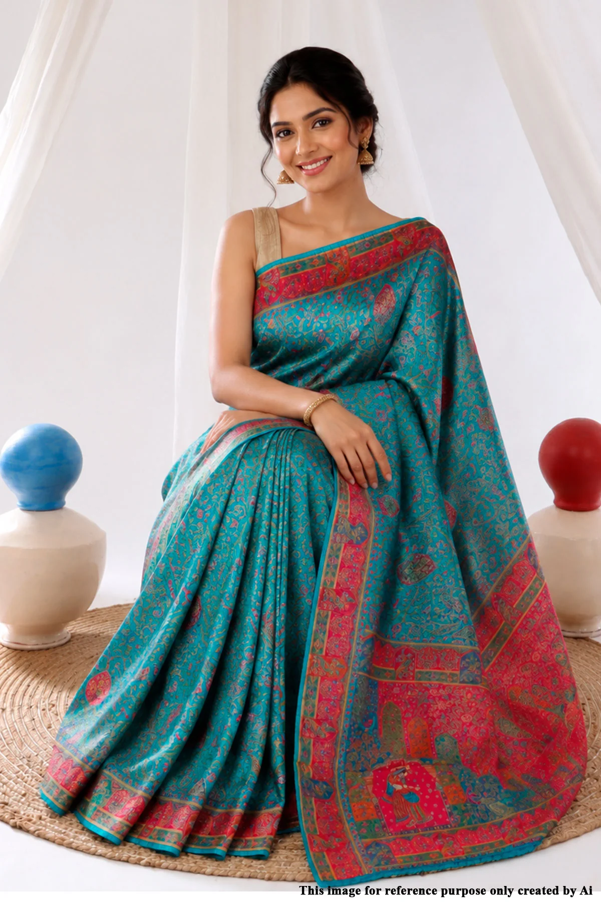 Firozi Silk Blend Zari Woven Saree - Image 3
