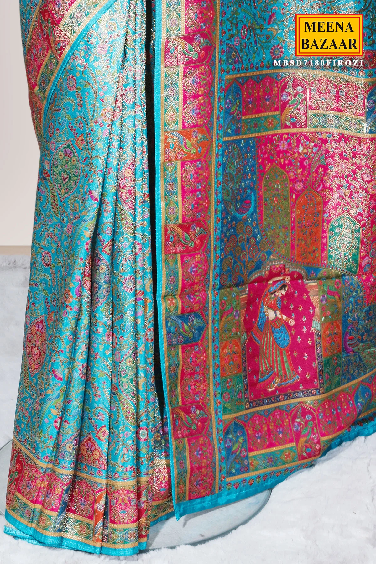 Firozi Silk Blend Zari Woven Saree - Image 6