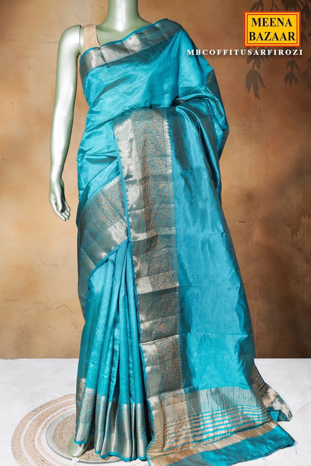 Firozi Silk Saree with Intricate Weaving - Image 2