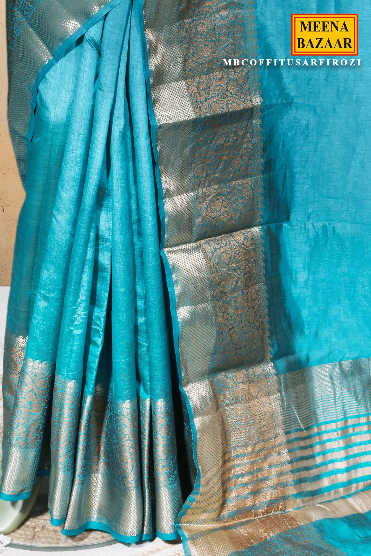 Firozi Silk Saree with Intricate Weaving - Image 4