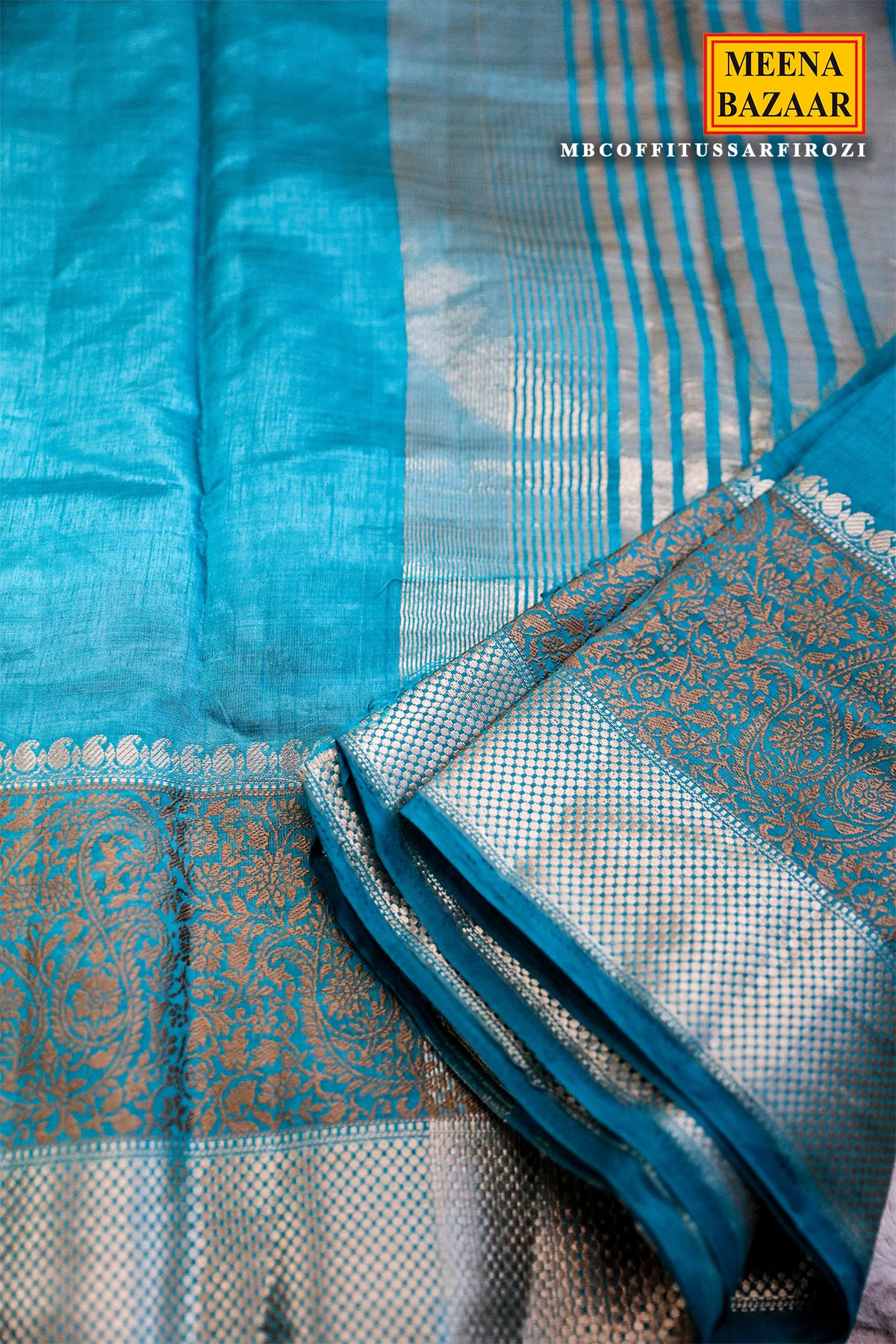 Firozi Silk Saree with Intricate Weaving - Image 7