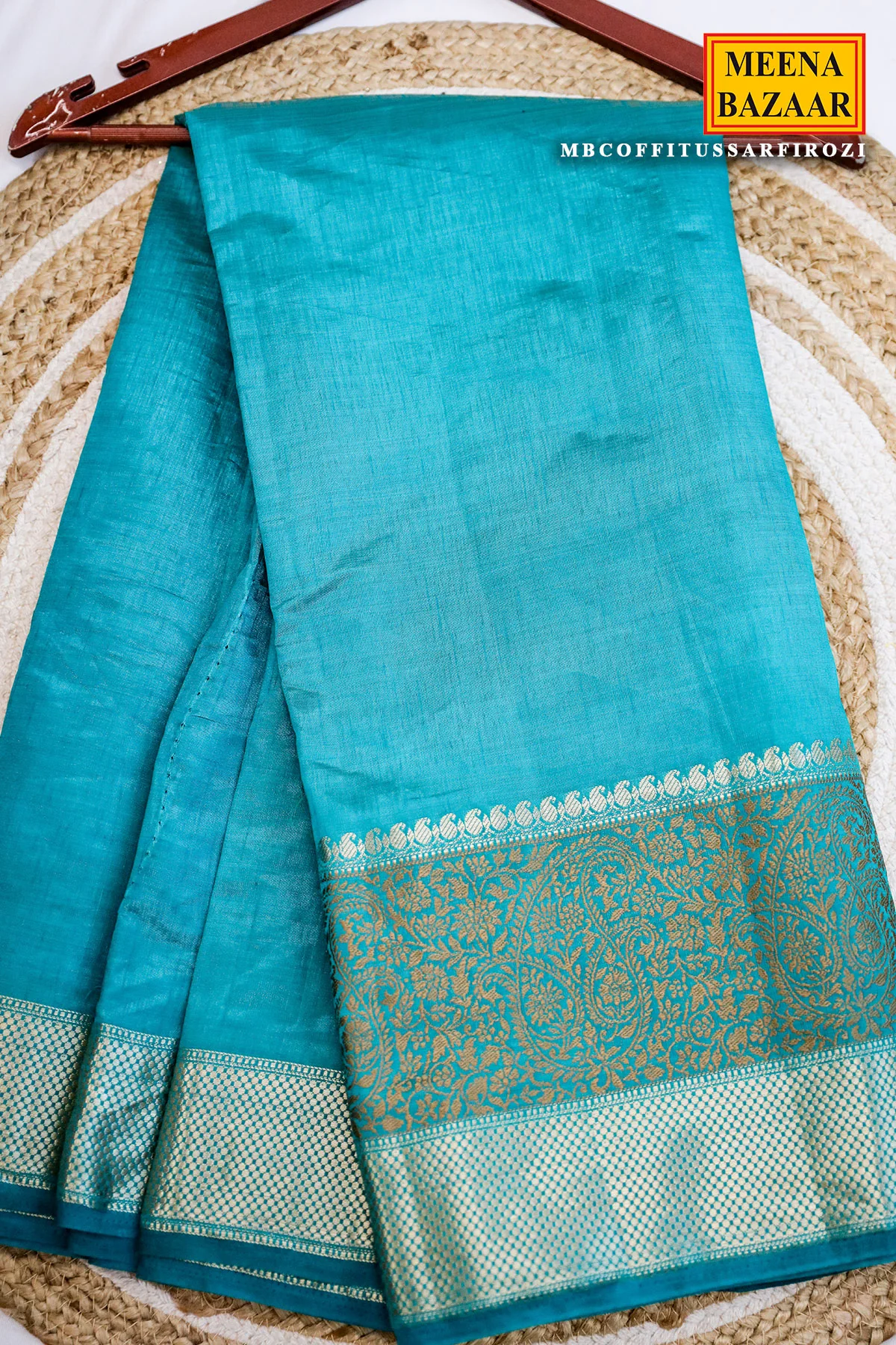 Firozi Silk Saree with Intricate Weaving - Image 9