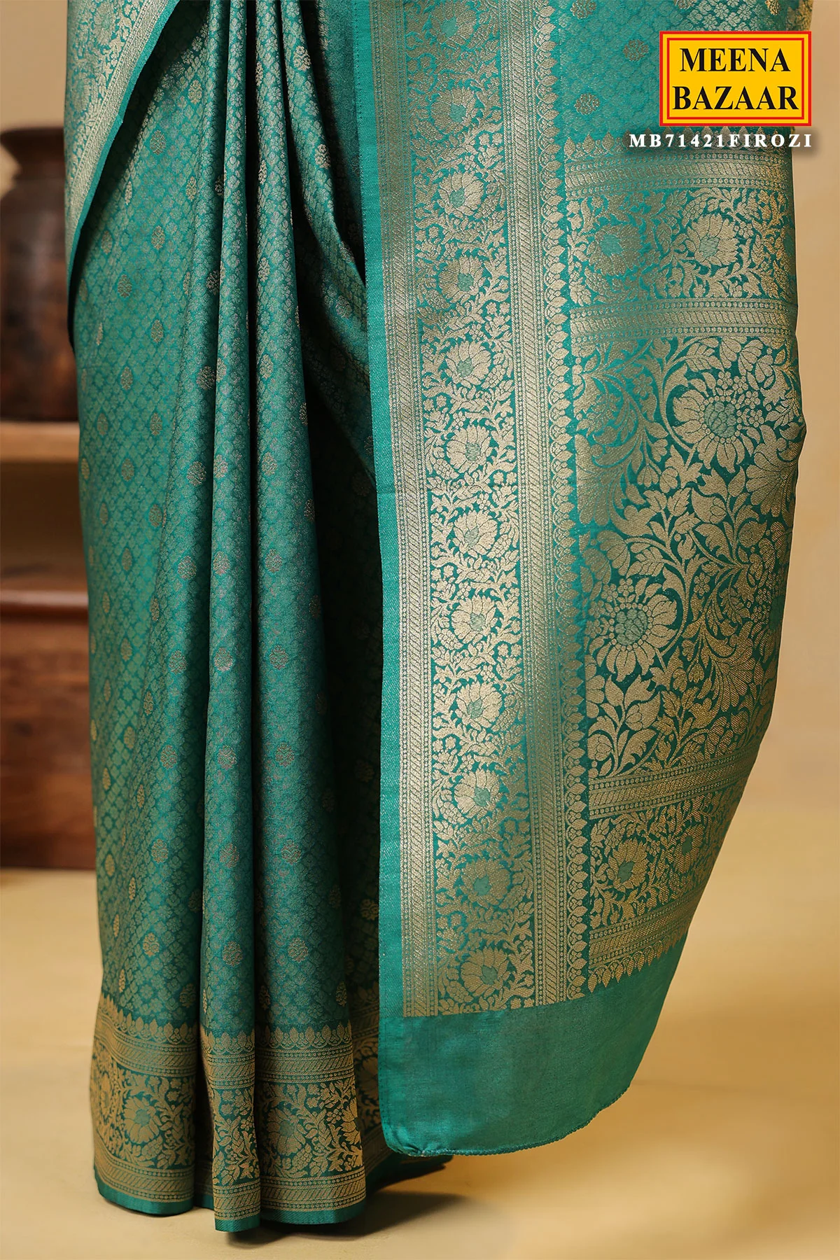 Firozi Silk Weaving Saree Elegant Festive & Wedding Wear - Image 7