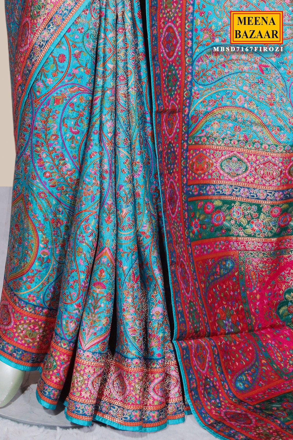 Firozi Silk Weaving Saree Traditional Festive Wear - Image 3