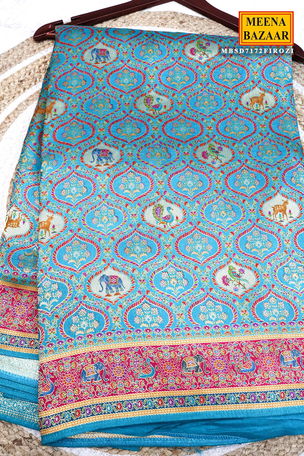 Firozi Silk Weaving Saree Traditional Festive Wear - Image 2