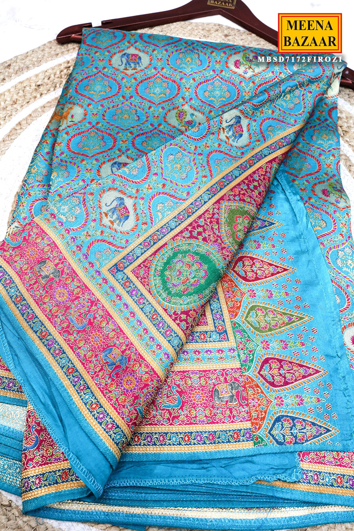 Firozi Silk Weaving Saree Traditional Festive Wear - Image 3