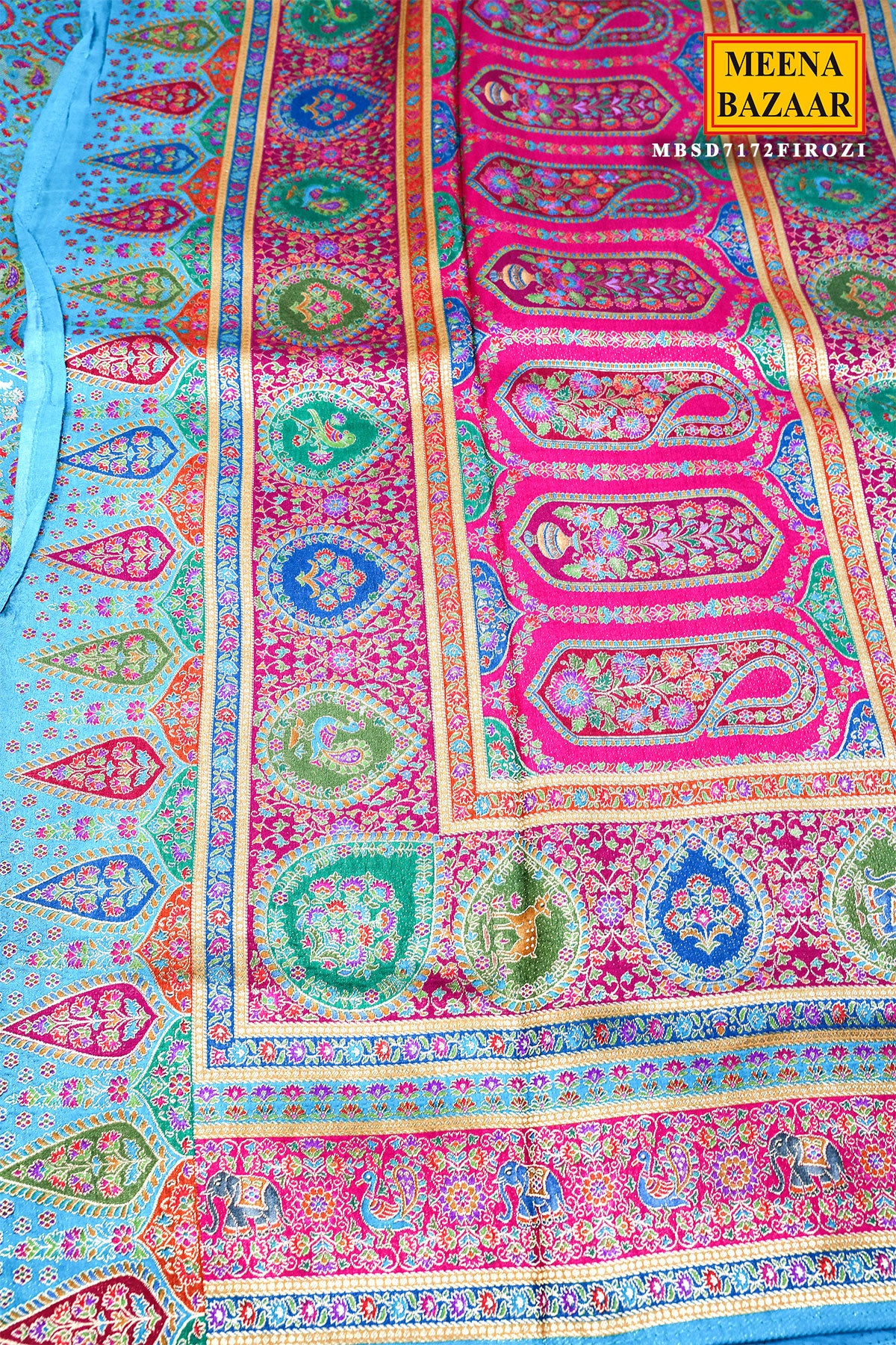 Firozi Silk Weaving Saree Traditional Festive Wear - Image 4