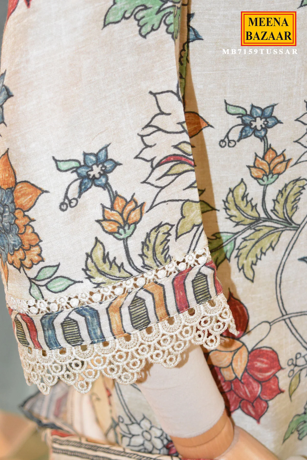 Floral Printed Tussar Suit Set - Image 4