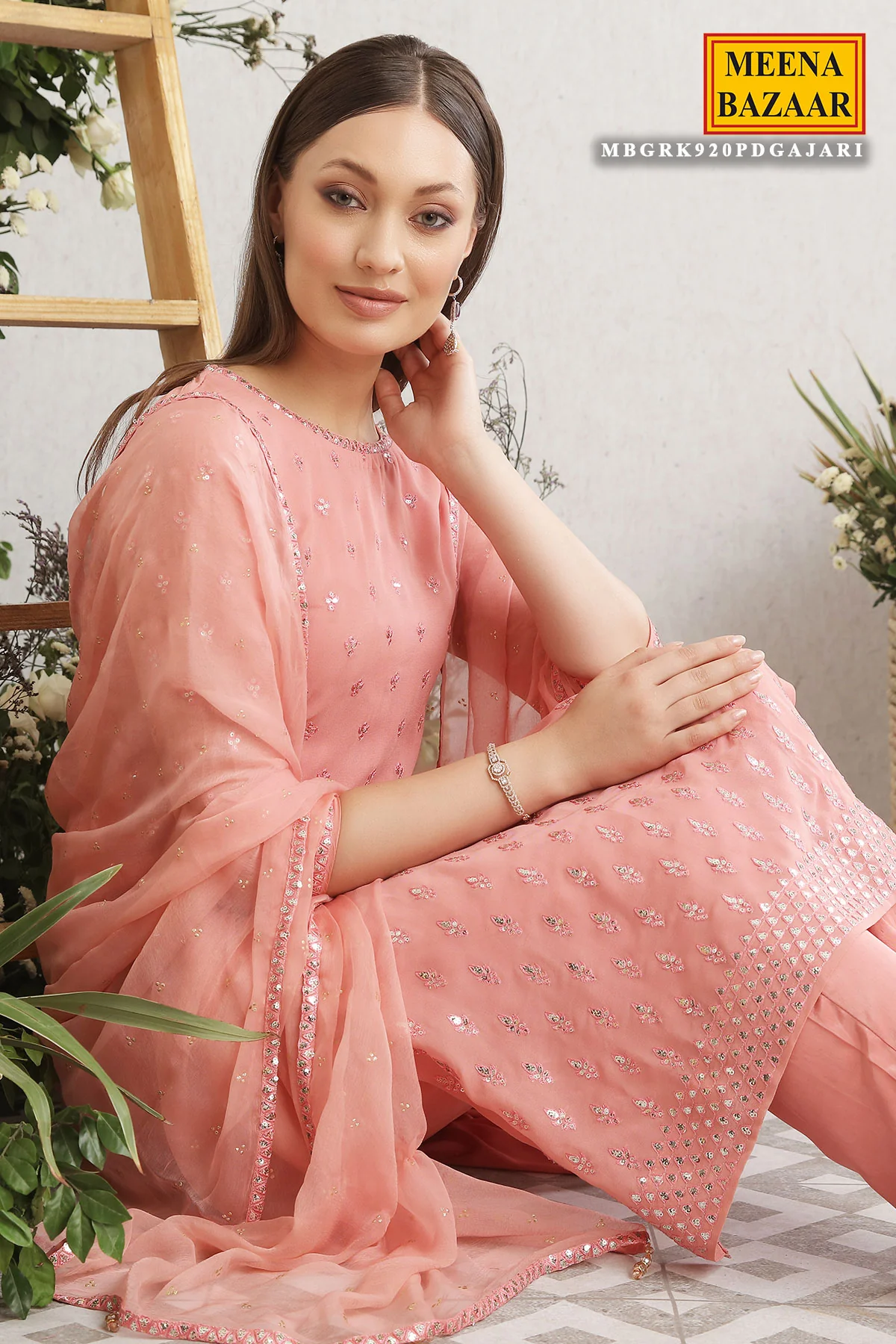 Gajari Embroidered Georgette Suit Set - Image 3