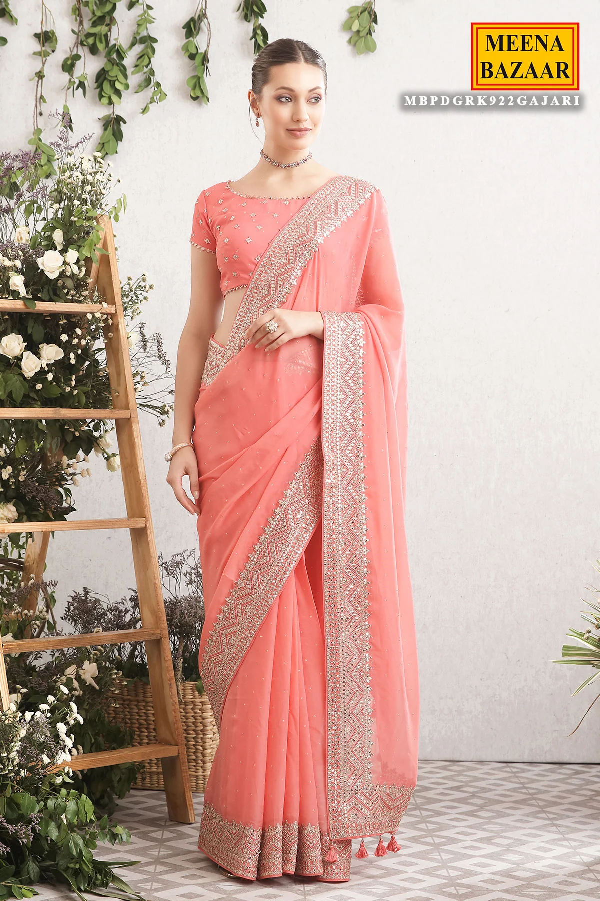 Gajari Georgette Sequins, and Gota Patti Embroidered Saree - Image 3